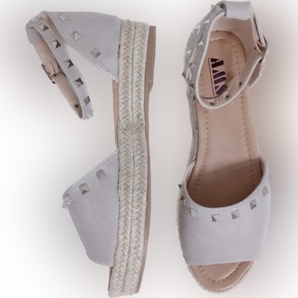 Studded Spike Espadrille Platform Sandals LIGHT GRAY - Picture 1 of 9